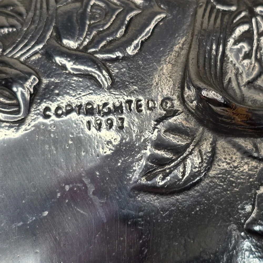 Vintage Arthur Court‎ California Rose Heart Tray Silver 1993 Aluminum With Box